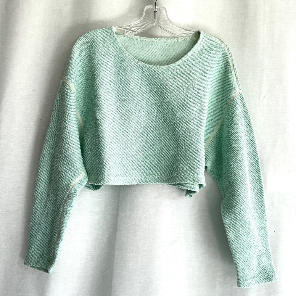 American Apparel Crop Sweater Mint Green 100% Cotton Relaxed Fit Crop Sweater OS - Picture 3 of 12